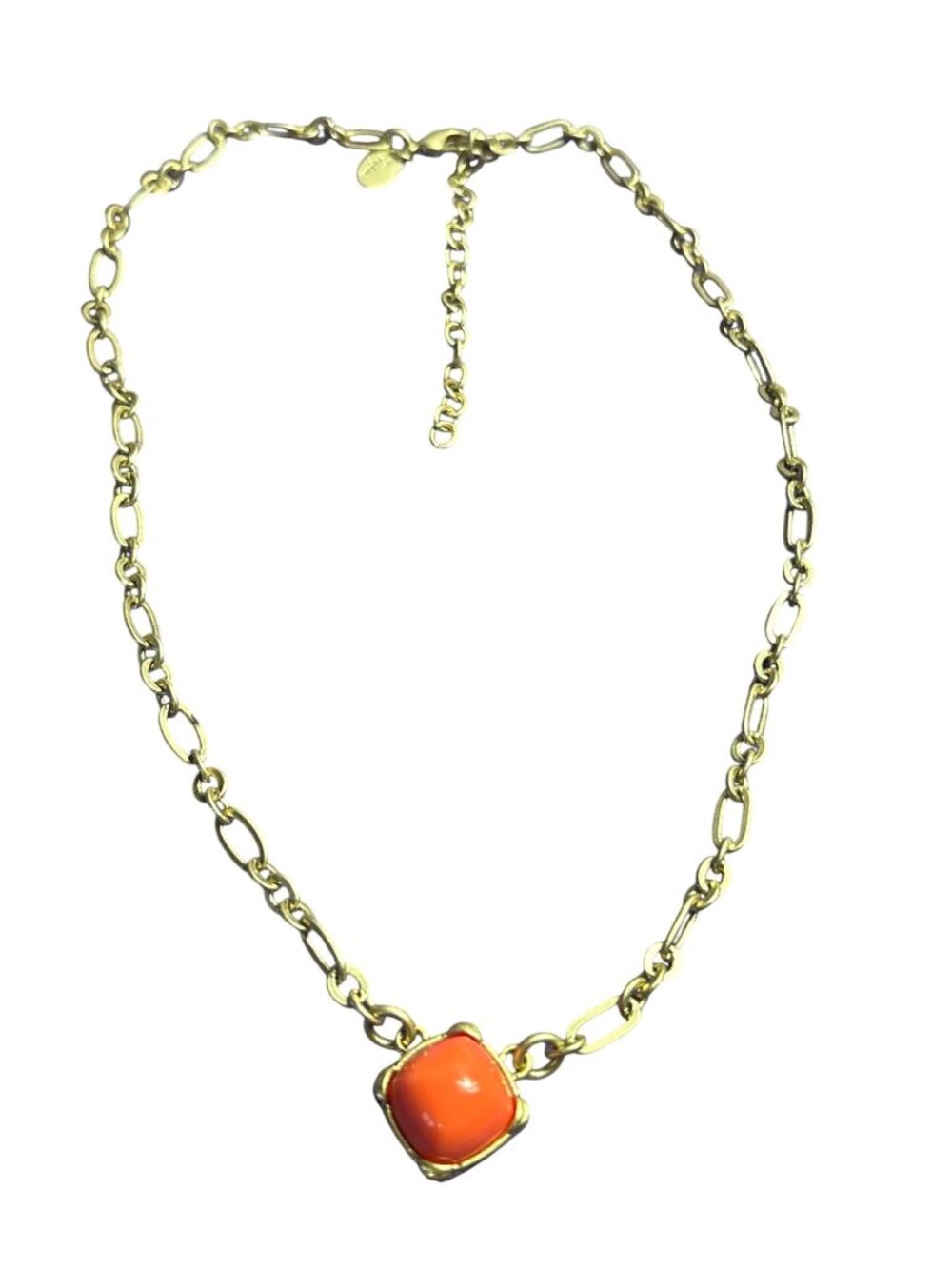 Lia Sophia Sunbaked Necklace Orange Cabochon Goldtone Chain 16 - 19 inches Long